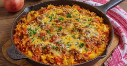 Chou à la viande hachée gratiné à l’italienne doré au four avec fromage fondu