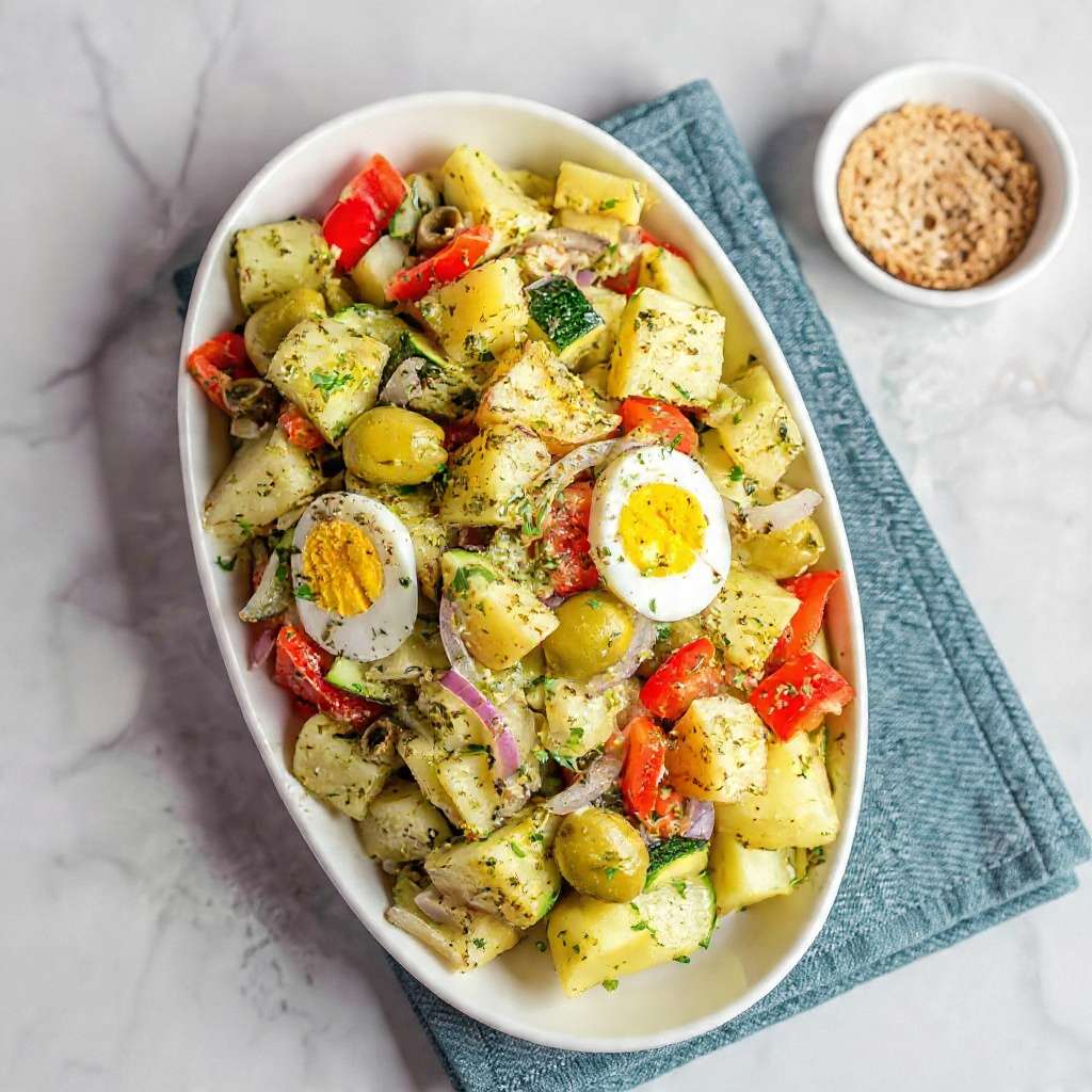 Insalata di Patate italienne avec pommes de terre, œufs, légumes frais et olives