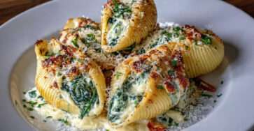 Conchiglioni farcis ricotta épinards gratinés au four avec parmesan doré