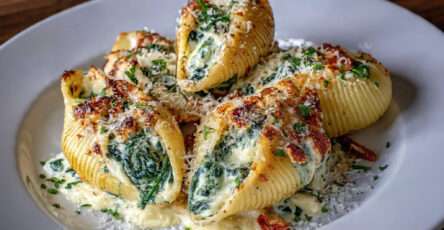 Conchiglioni farcis ricotta épinards gratinés au four avec parmesan doré
