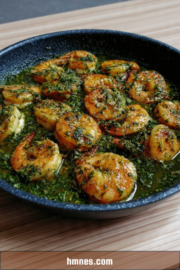 Crevettes sautées à l’ail et au persil traditionnelles, dorées et brillantes