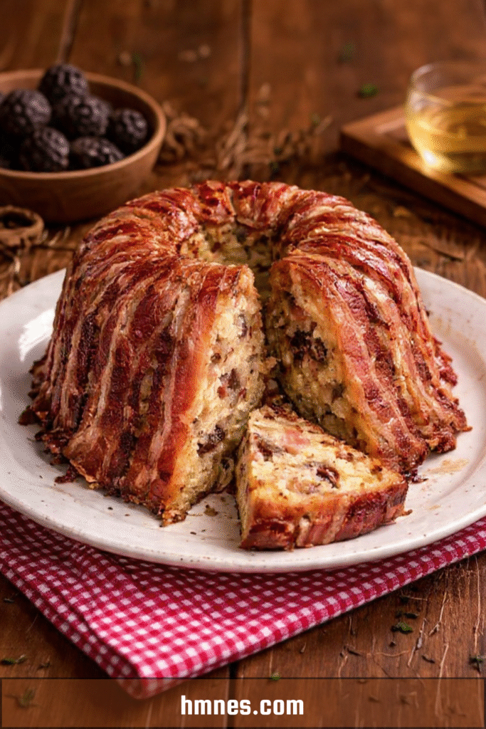 Farçon savoyard traditionnel au lard fumé et pruneaux, démoulé doré