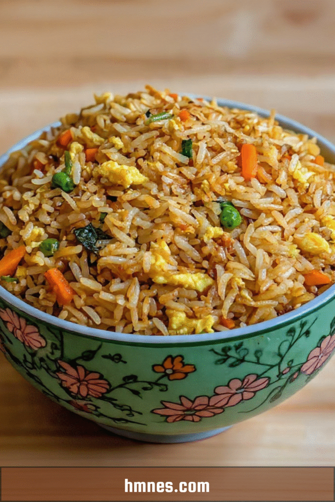 Grand plat de riz frit légumes et œufs festif servi pour buffet