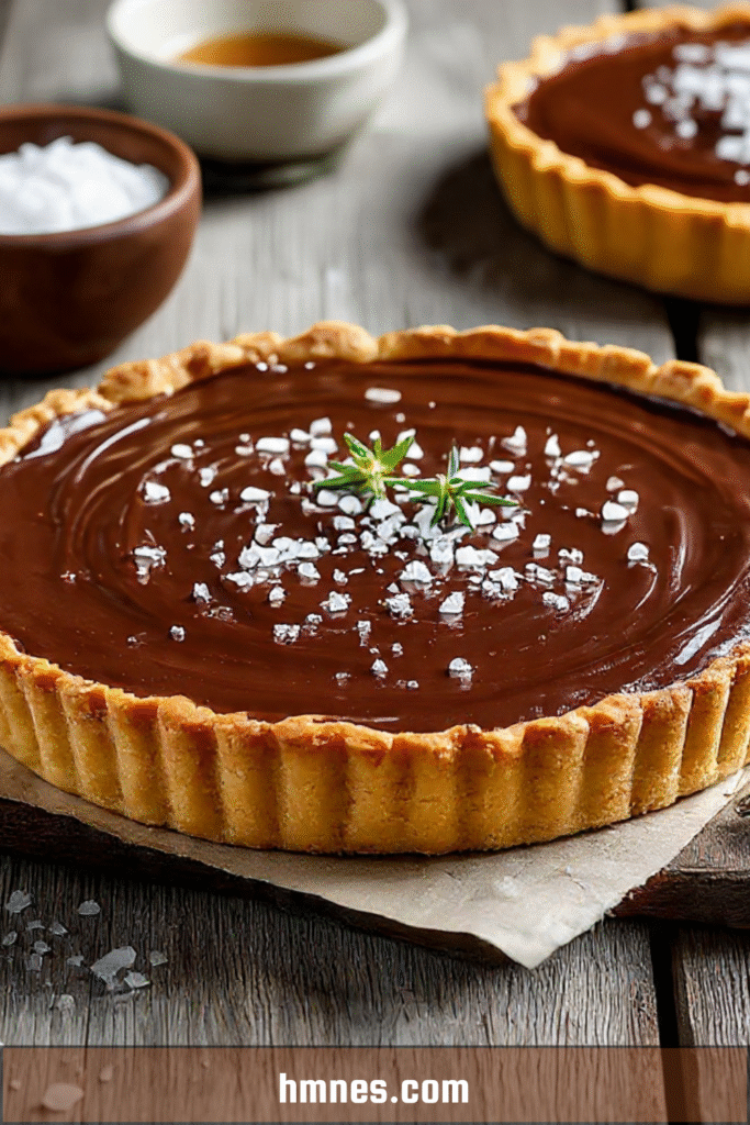 Tarte au chocolat noir et fleur de sel fondante et brillante