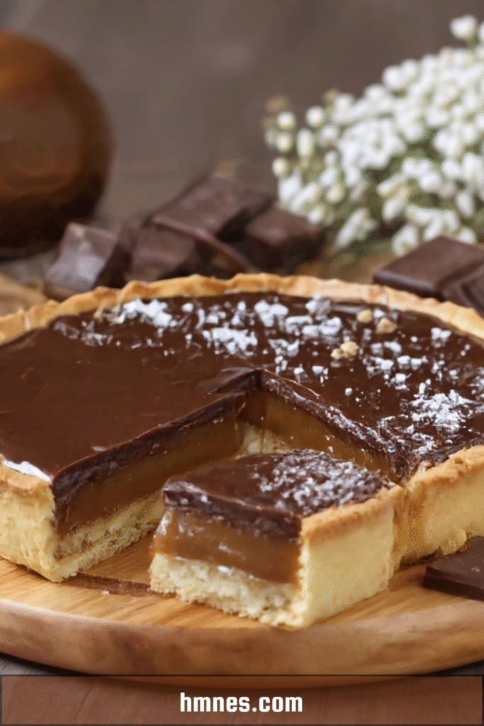 Tarte chocolat caramel beurre salé fondante avec ganache lisse