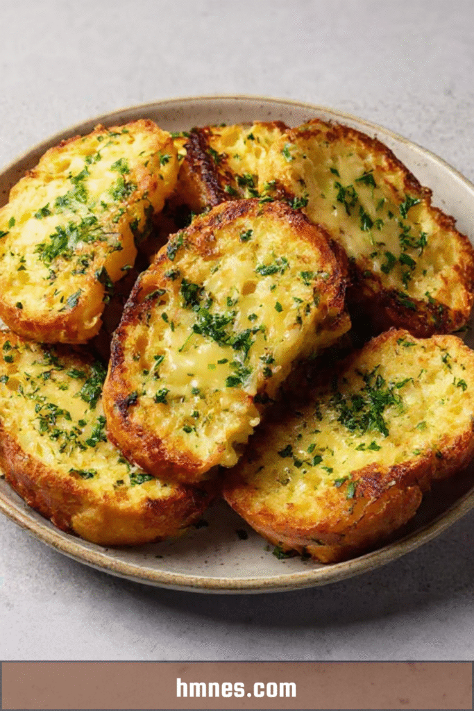 Pain perdu salé au fromage et aux herbes doré à la poêle