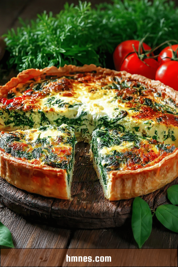 Tarte salée aux épinards, fromage fondant et œufs dorée au four