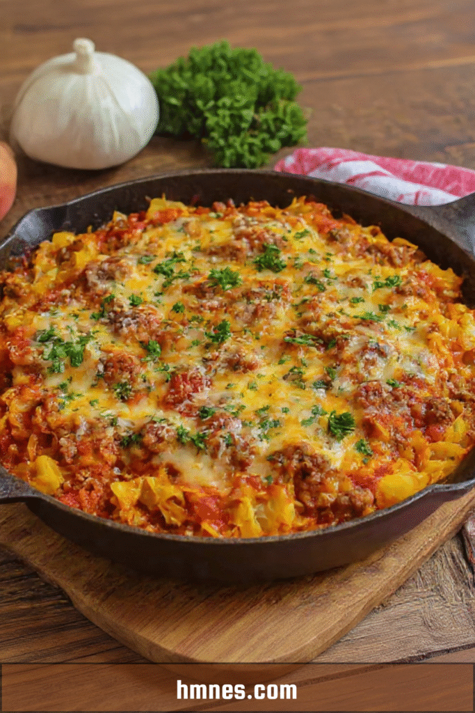 Chou à la viande hachée gratiné à l’italienne doré au four avec fromage fondu