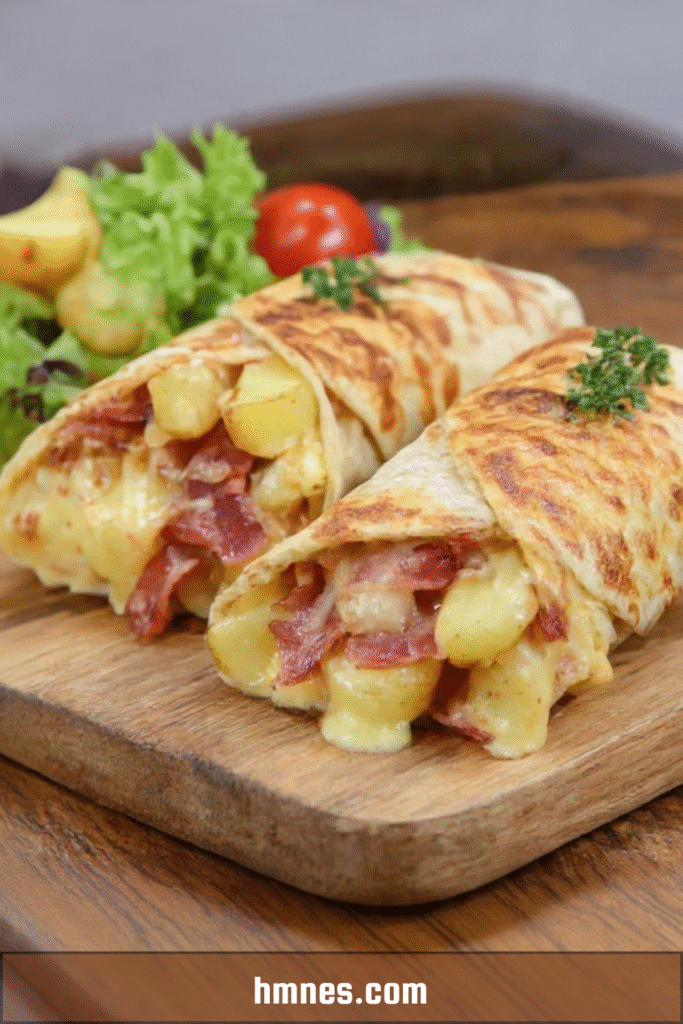 Wraps façon tartiflette dorés à la poêle avec reblochon fondant et pommes de terre