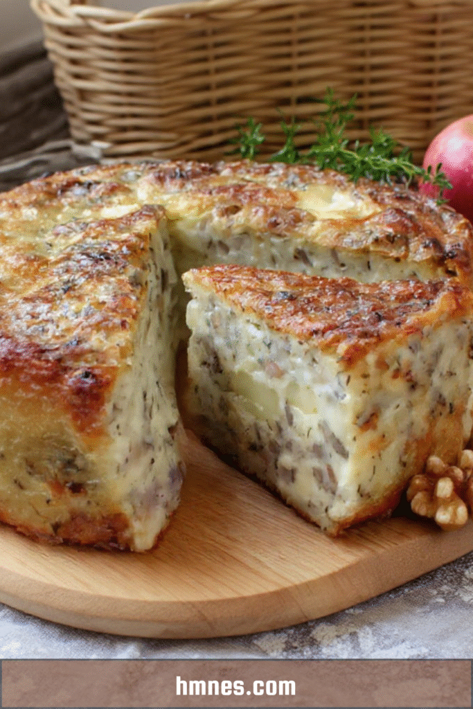 Cake salé pommes camembert noix doré au four avec morceaux fondants et noix croquantes