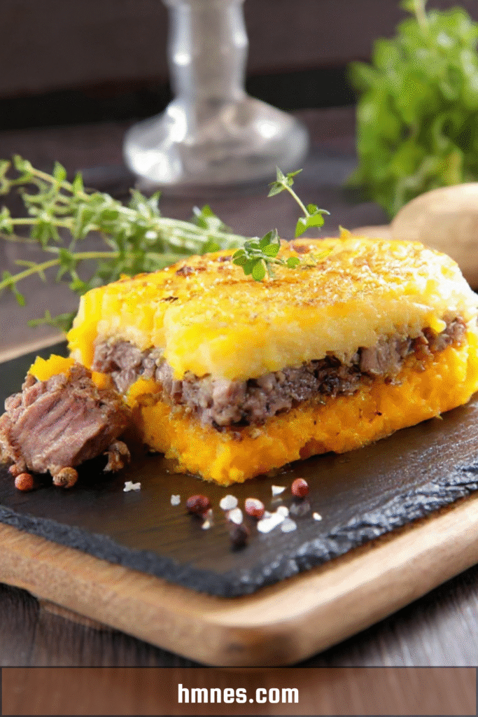 Parmentier de canard patate douce gratiné au four avec purée fondante et dessus doré