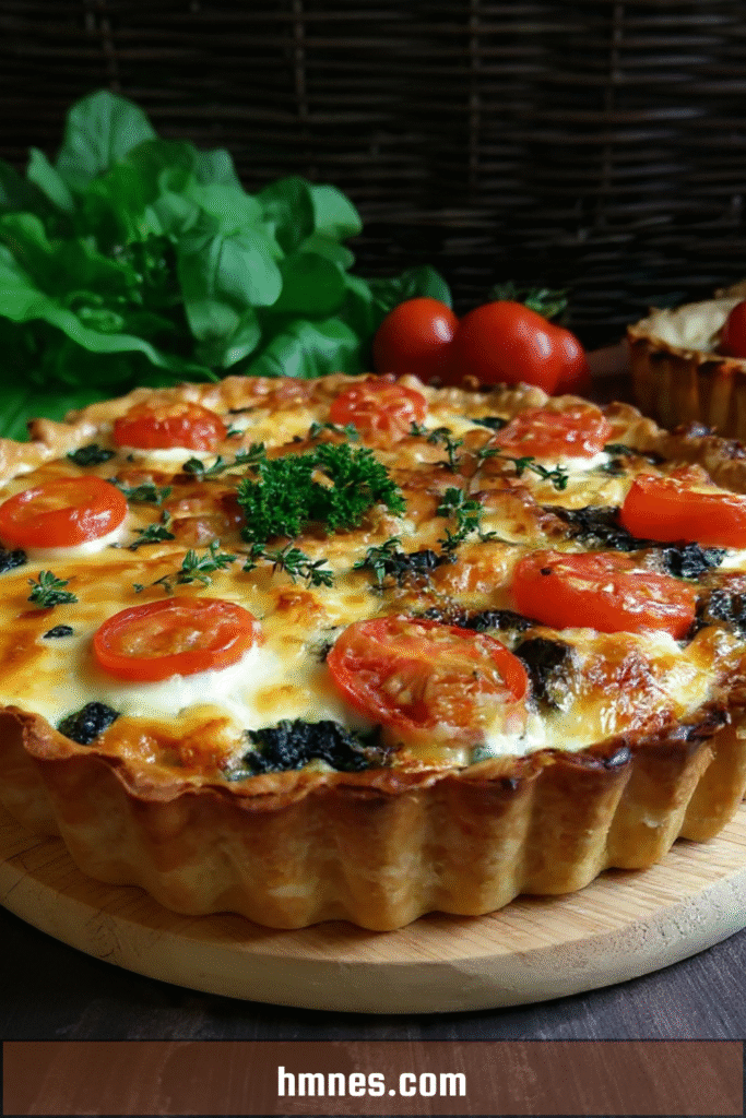 Tarte salée aux épinards tomates rôties gratinée au fromage dorée au four