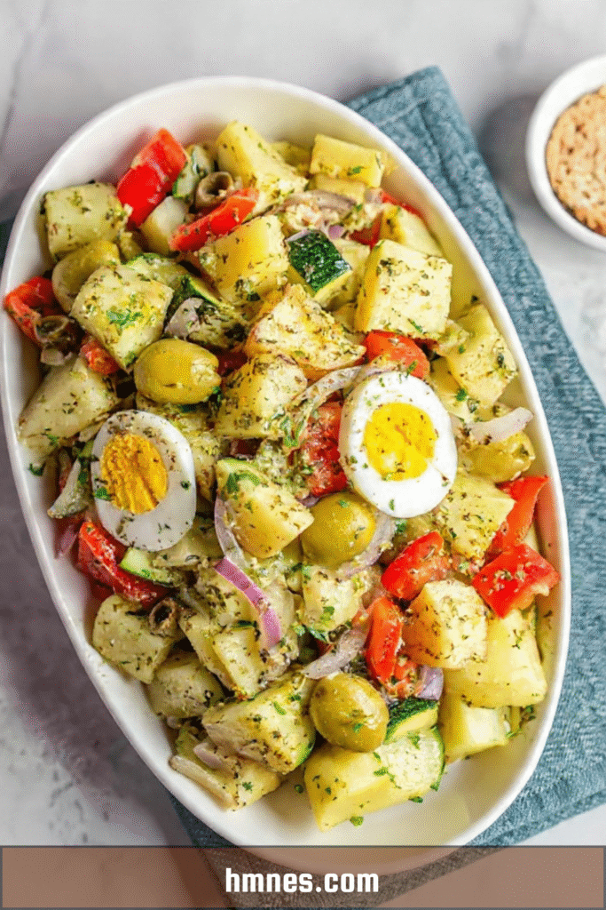 Insalata di Patate italienne avec pommes de terre, œufs, légumes frais et olives