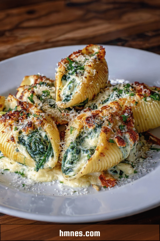Conchiglioni farcis ricotta épinards gratinés au four avec parmesan doré