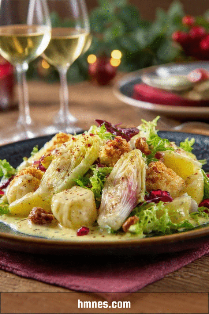 Salade tiède endives pommes de terre avec fromage fondant et noix