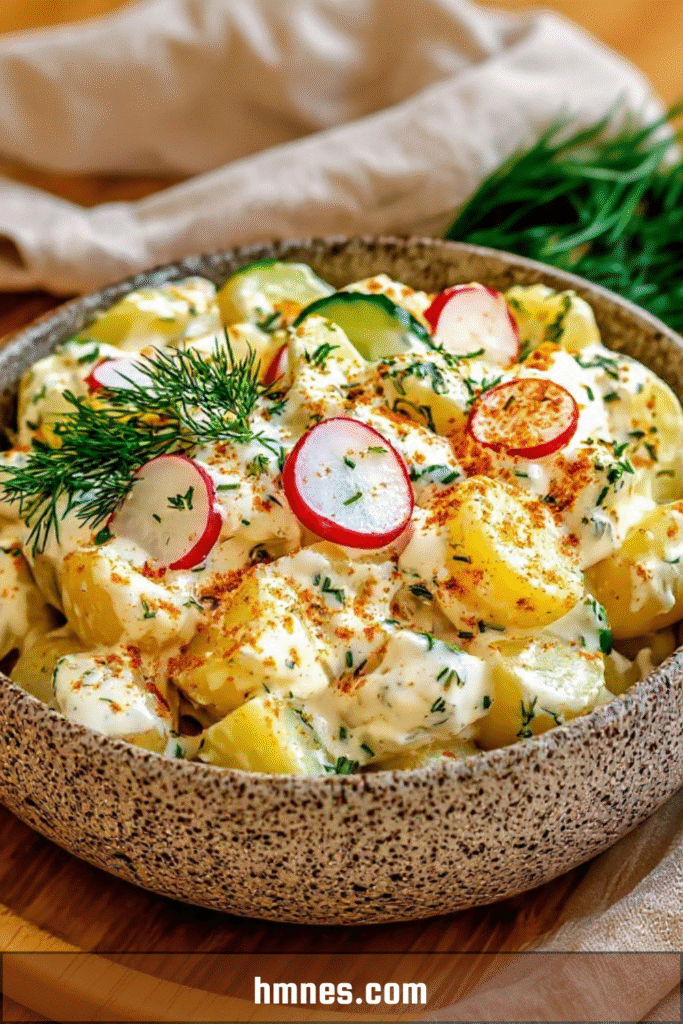 Salade de pomme de terre au yaourt citronné avec radis et aneth frais