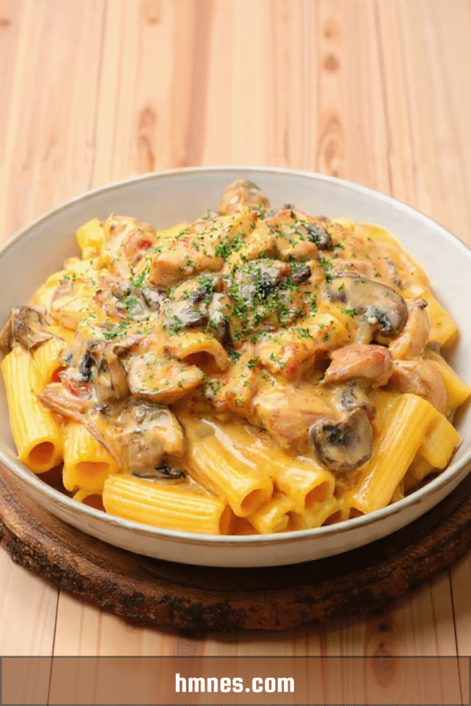 Rigatoni crémeux poulet champignons avec sauce onctueuse