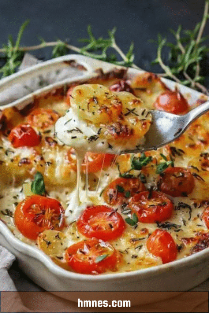 Gratin de pomme de terre tomates et mozzarella doré au four