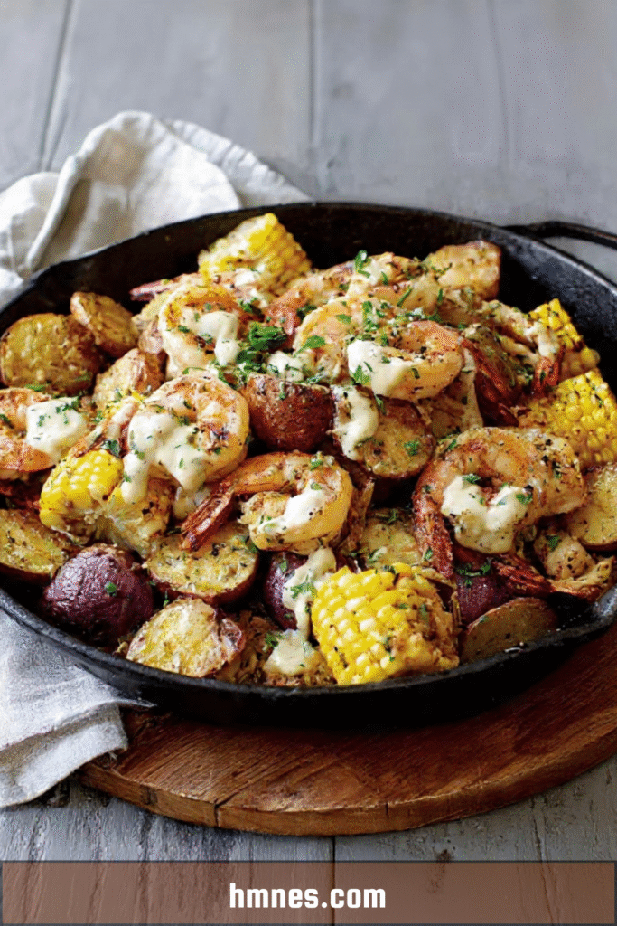 Poêlée de crevettes pommes de terre sauce crémeuse maison