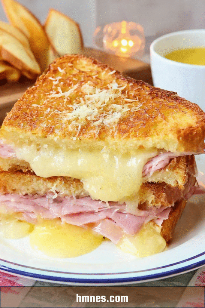 Croque-monsieur classique jambon fromage doré et fondant à la poêle