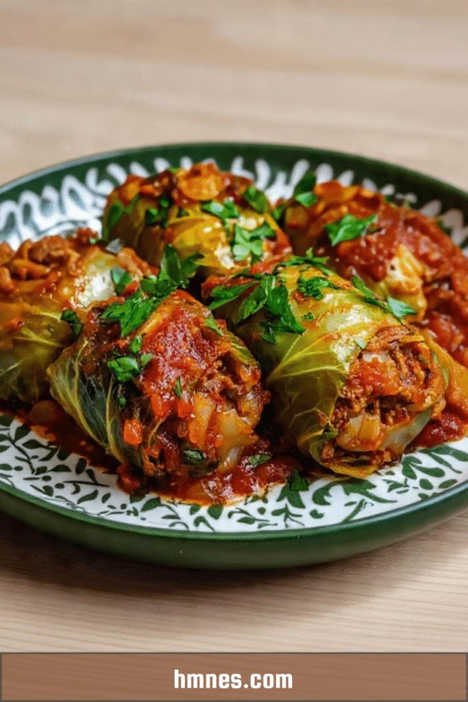 Choux farcis à la viande hachée nappés de sauce tomate