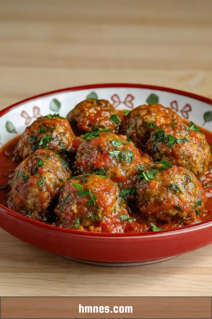 Boulettes de viande nappées de sauce tomate et persil frais