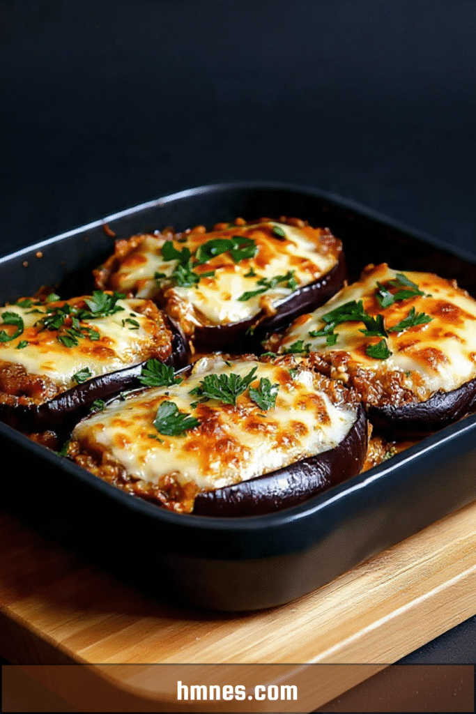 Aubergines farcies gratinées à la viande hachée et fromage fondu