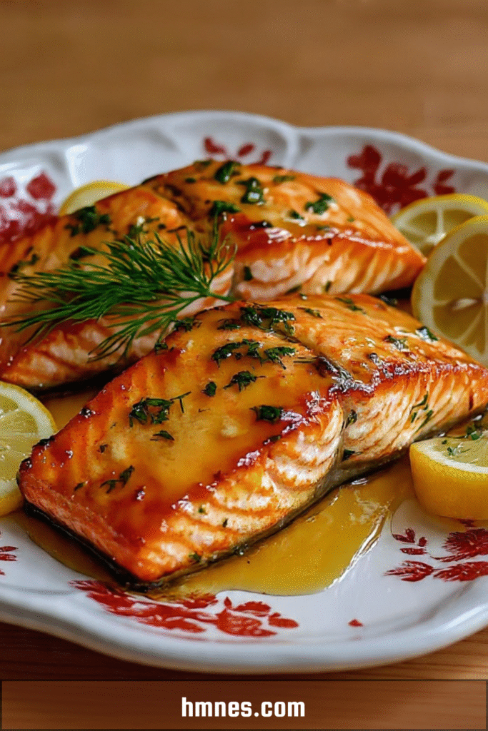 Pavés de saumon glacés au citron et au miel caramélisés en poêle