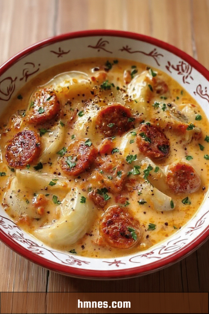 Fondue d’endives au chorizo crémeuse avec rondelles dorées et persil frais