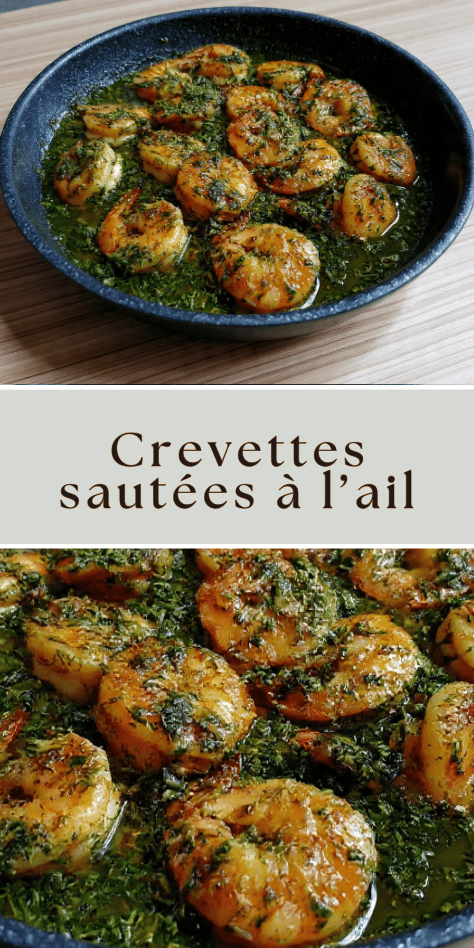 Crevettes sautées à l’ail et au persil traditionnelles, dorées et brillantes