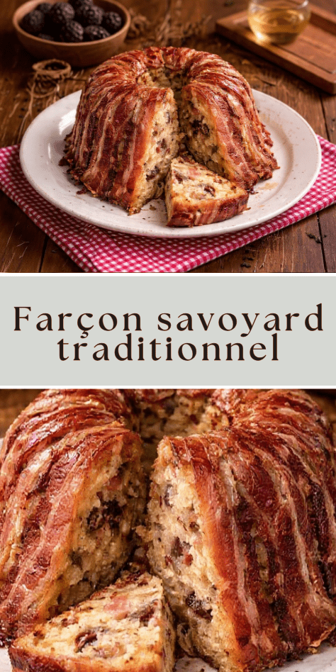 Farçon savoyard traditionnel au lard fumé et pruneaux, démoulé doré
