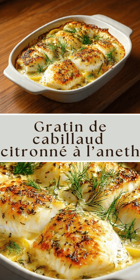 Gratin de cabillaud citronné à l’aneth crémeux doré au four