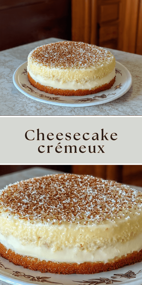 Cheesecake crémeux à la noix de coco décoré de copeaux et coco torréfiée