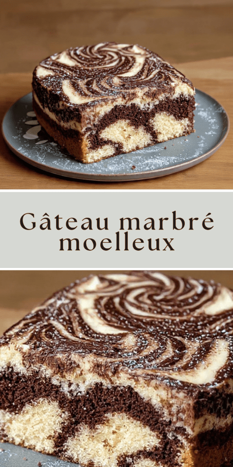 Gâteau marbré moelleux vanille chocolat tranché avec effet marbré visible