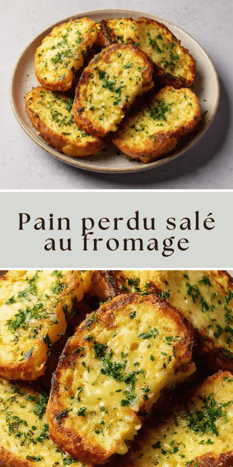 Pain perdu salé au fromage et aux herbes doré à la poêle