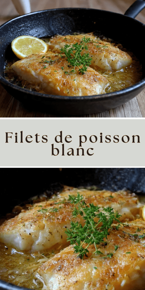 Filets de poisson blanc dorés à la poêle au citron et thym