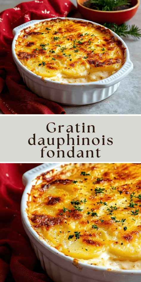 Gratin dauphinois fondant à la muscade doré au four dans un plat en céramique