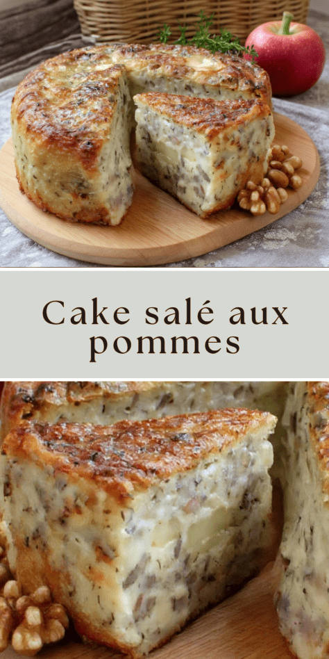 Cake salé pommes camembert noix doré au four avec morceaux fondants et noix croquantes