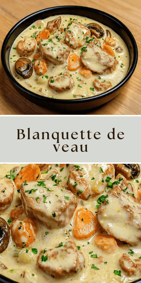 Blanquette de veau crémeuse traditionnelle aux carottes et champignons