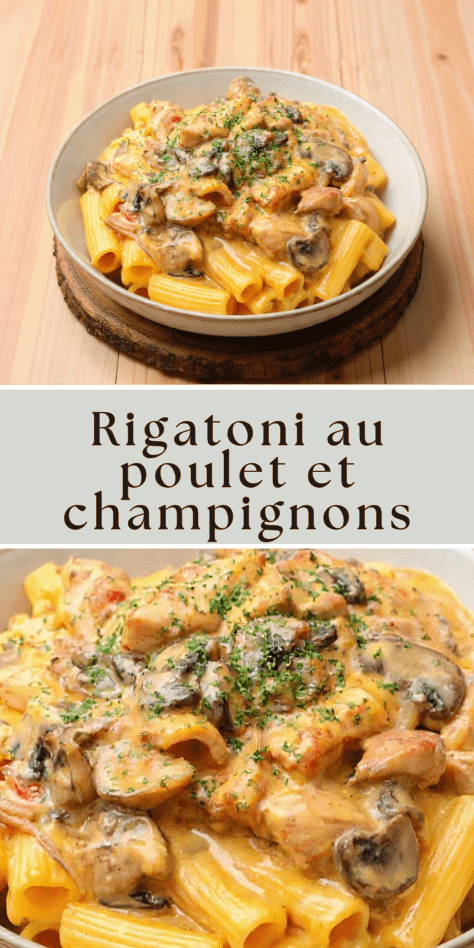 Rigatoni crémeux poulet champignons avec sauce onctueuse