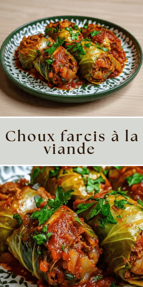 Choux farcis à la viande hachée nappés de sauce tomate