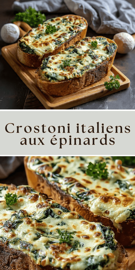 Crostoni italiens aux épinards et fromage gratiné doré