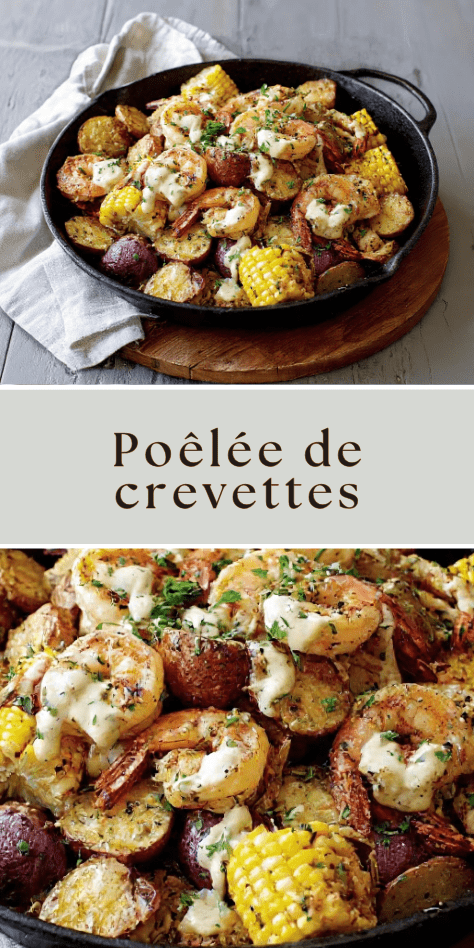 Poêlée de crevettes pommes de terre sauce crémeuse maison