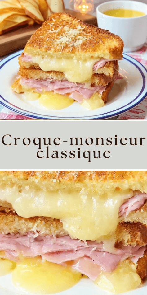 Croque-monsieur classique jambon fromage doré et fondant à la poêle