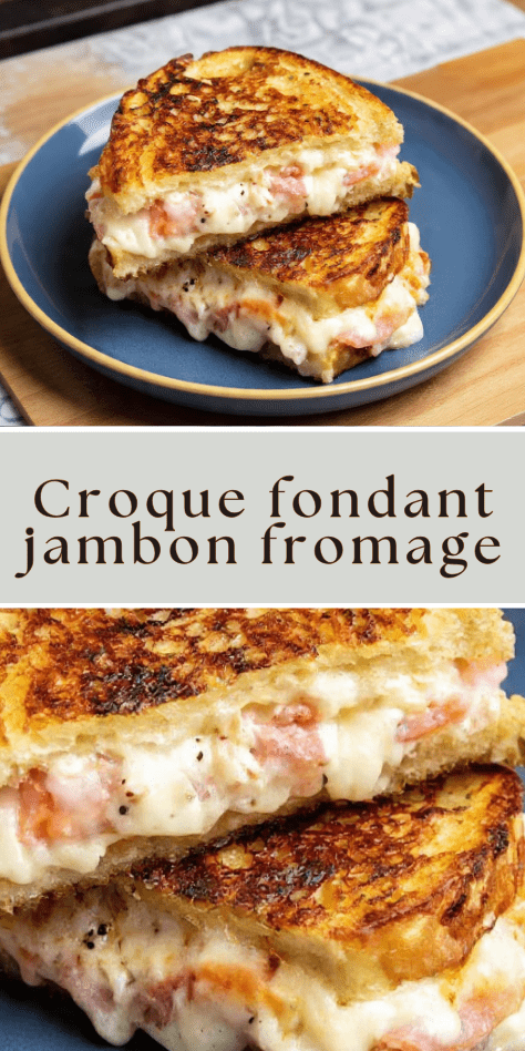 Croque fondant jambon fromage à la poêle, pain doré et fromage coulant