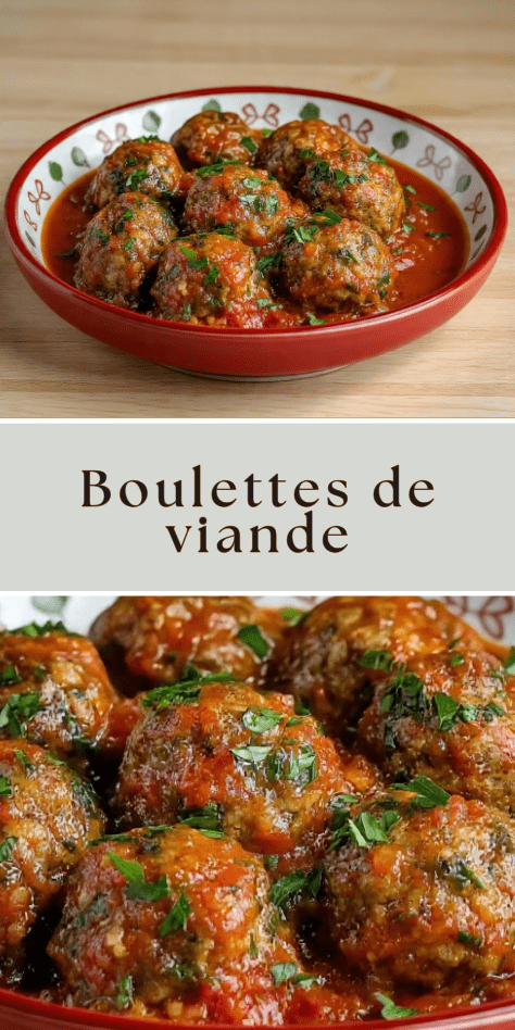 Boulettes de viande nappées de sauce tomate et persil frais