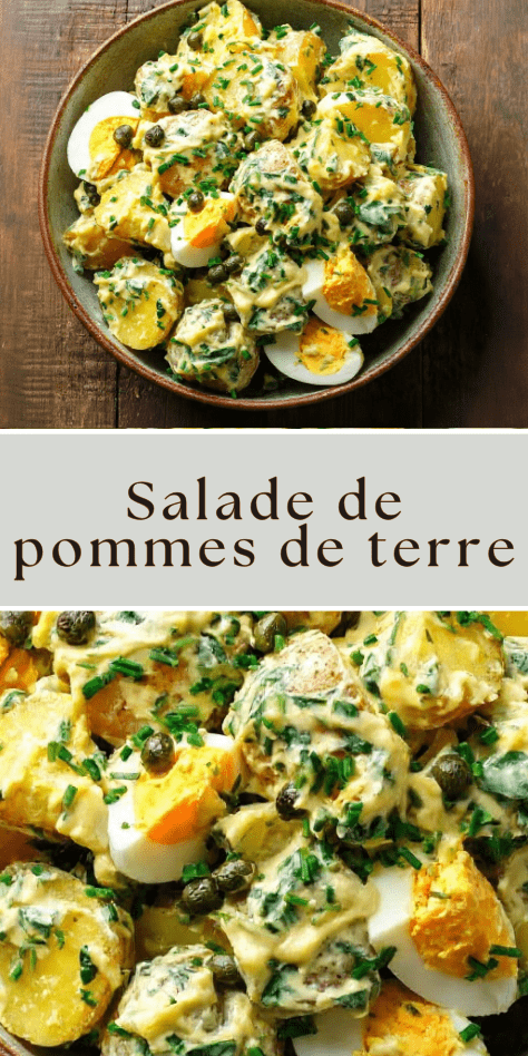 Salade de pommes de terre œufs câpres avec sauce crémeuse et herbes fraîches
