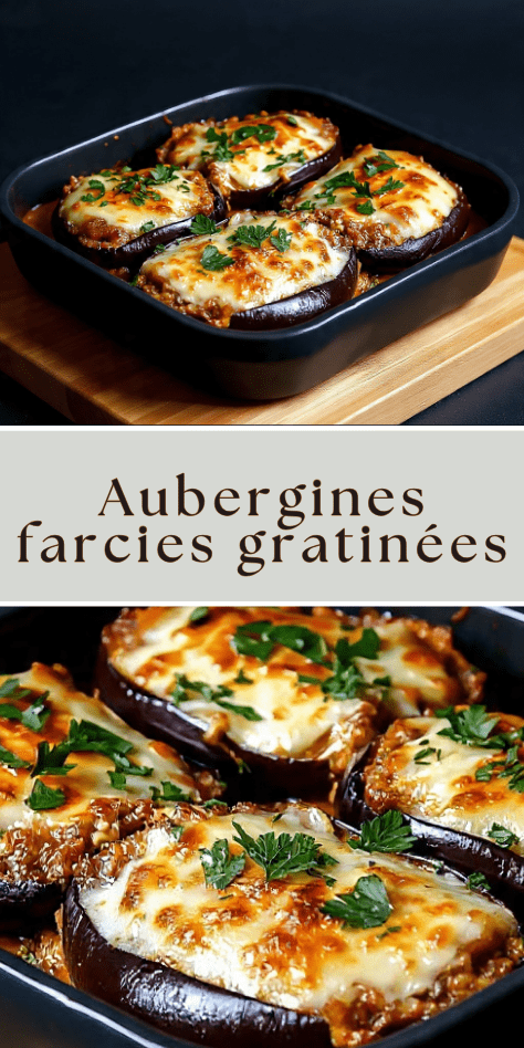 Aubergines farcies gratinées à la viande hachée et fromage fondu