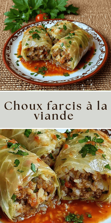 Choux farcis à la viande et au riz mijotés en sauce tomate