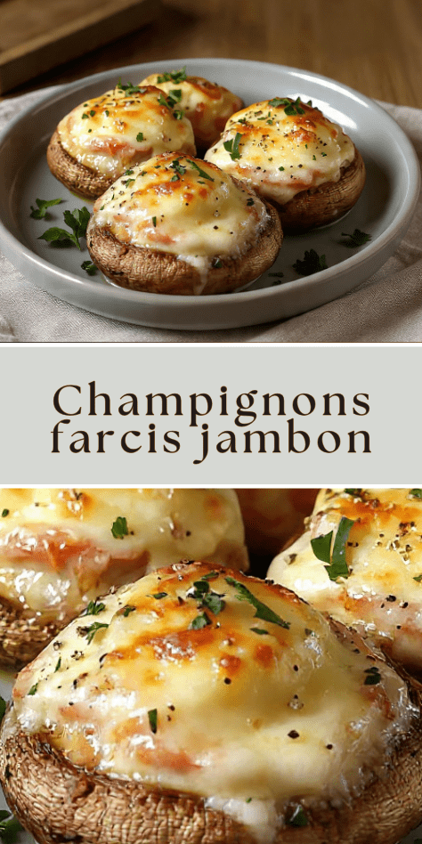 Champignons de Paris farcis jambon fromage gratinés au four avec fromage doré